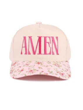 Amen pink floral two tone cotton hat